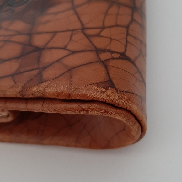 Vintage Leather Clutch Mosiac Pattern with Embossed Design Comb, Change Purse - Picture 8 of 9